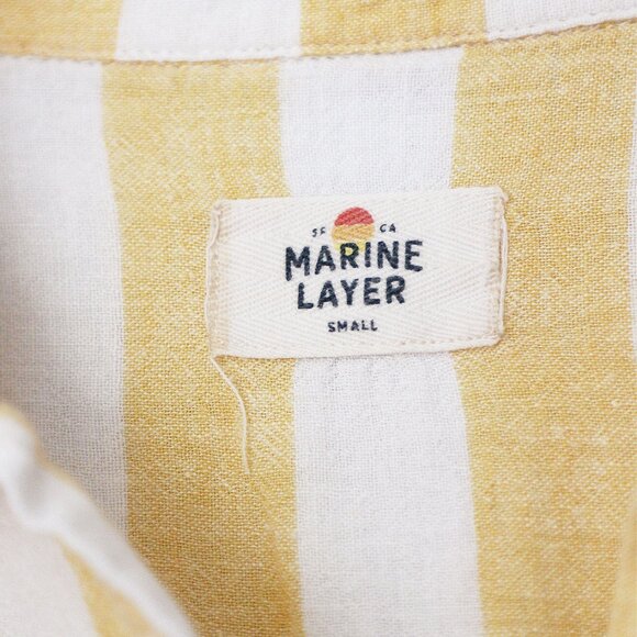 Marine Layer Dana Striped Shirt Yellow White Button Down Top Linen Blend S $88 - Picture 5 of 15